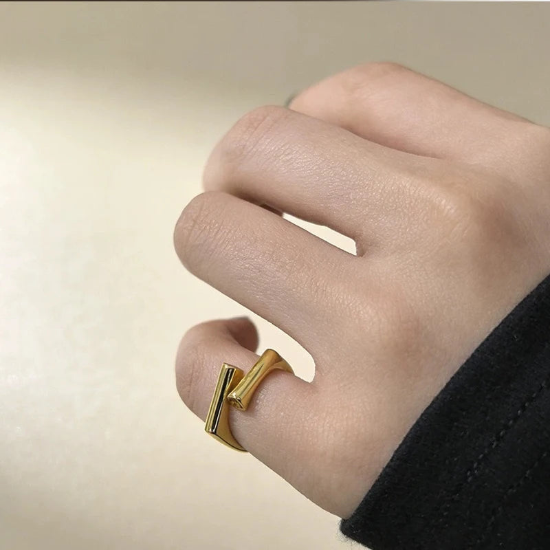 Silver Color Double Layer Geometric Ring Female Charm Fashion Simple Opening Light Luxury Handmade Jewelry Gift