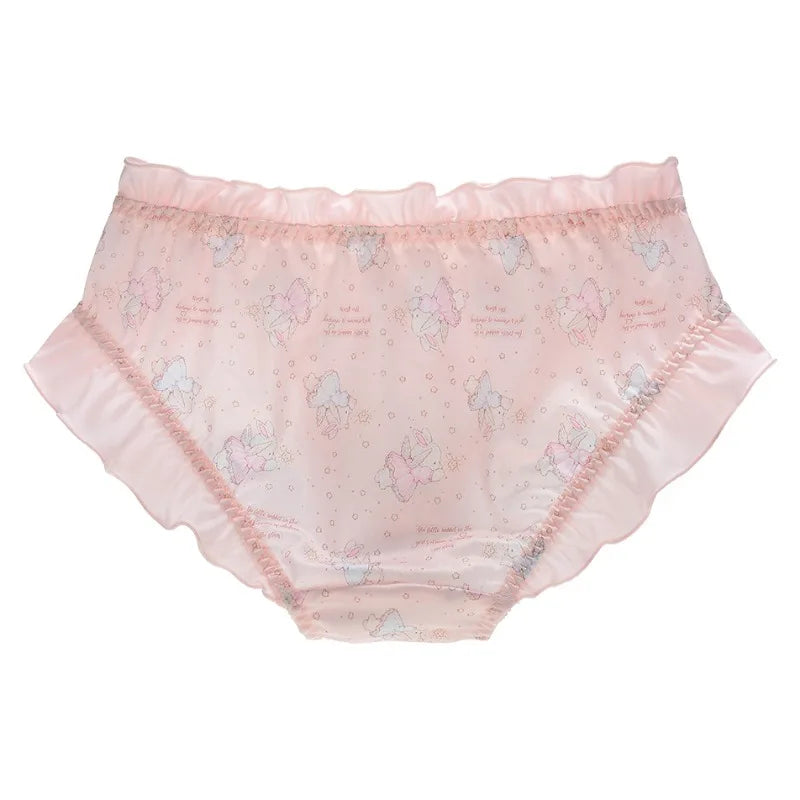 Milk Silk Cute Lovely Sweety Cartoon Women Panties Princess Style Lolita Ruffle Breathable Low Waist Underwear High Elasticity