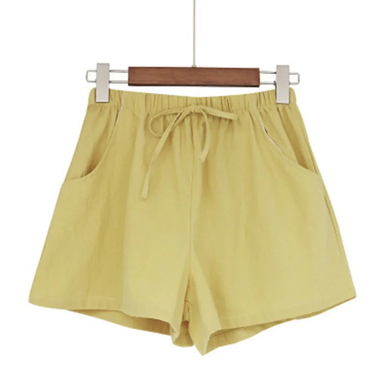 Women Cotton Linen Shorts 2026 New Summer High Waist Casual Sports Shorts Female Solid Color Pocket Loose Beach Hot Short Pants