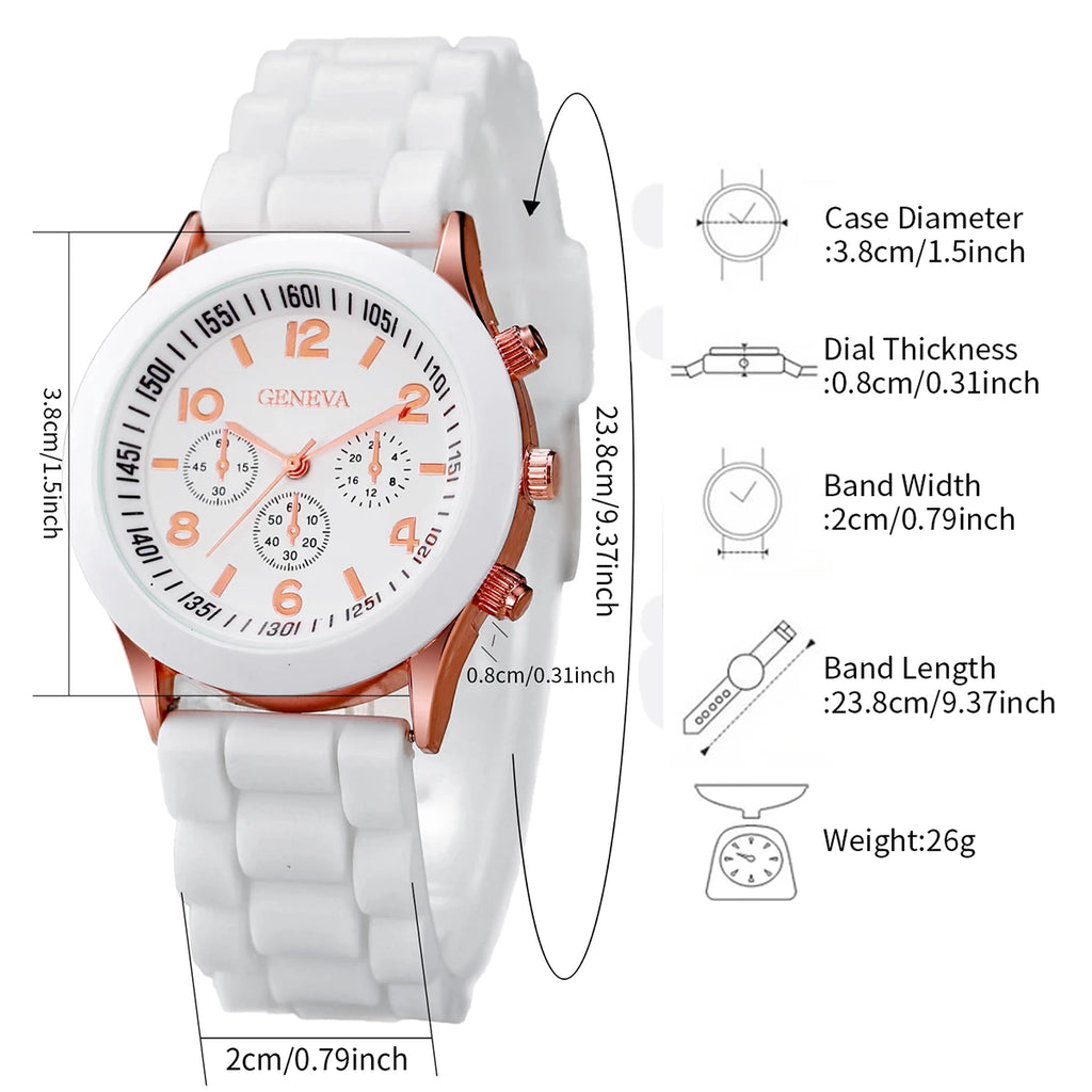 4PCS/Set Geneva Couple Watch Fashion Silicone Band Quartz Wrist Watches Magnetic Heart Beads Bracelets Set