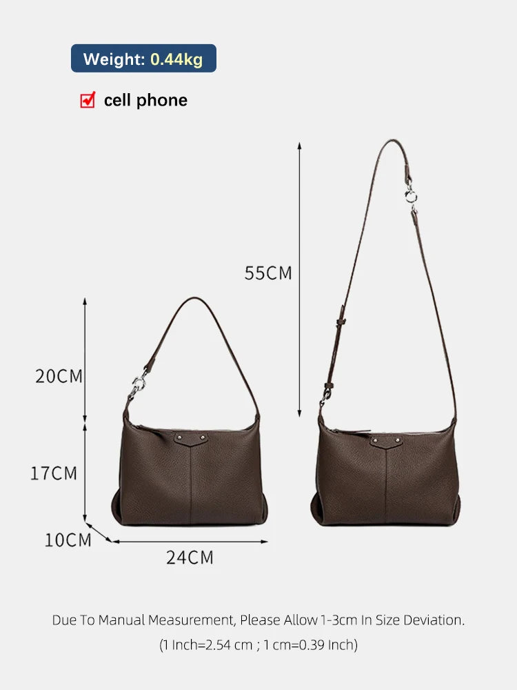 Zency Women's Head Layer Cowhide Leather Underarm Bag for Commuting Shopping Single Shoulder Crossbody Designer Hobo Bags