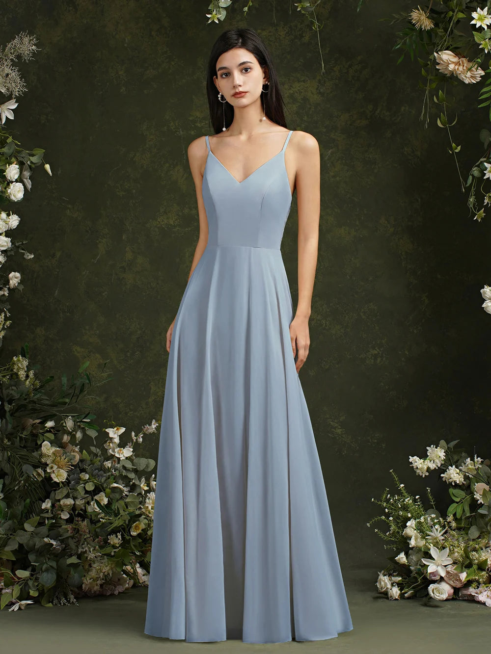 New Long Formal Bridesmaid Dress Evening Dresses With V Neck Elegant Sleeveless Lace Back Party Prom Gowns Robe De Soiree Longue