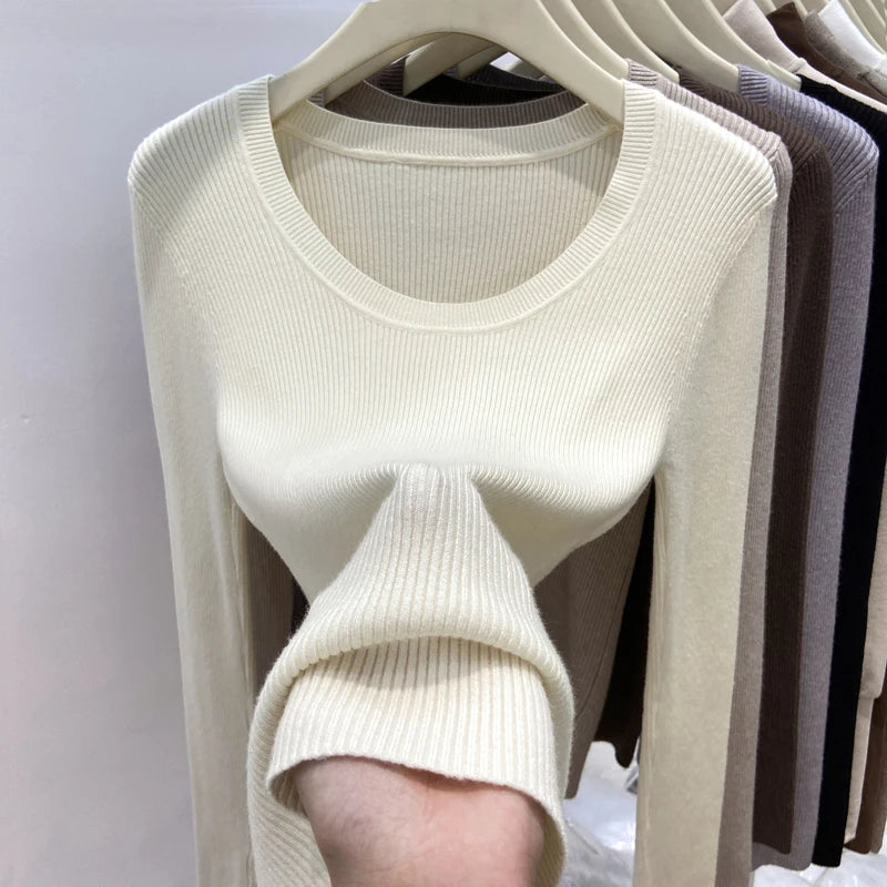 Zjaiss Solid Color O-neck Knitted Pullovers 2026 Women's Autumn Winter New Slim Fit Sweater Soft Warm Simple Base Layer Top