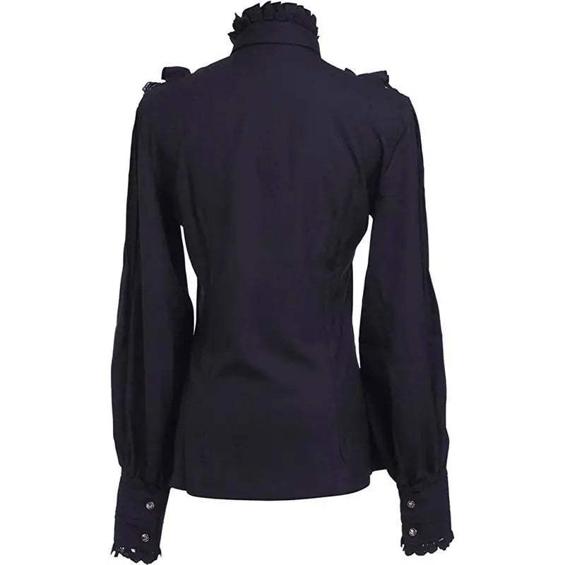 2026 Summer New Arrival Women's Vintage Ruffle Collar Shirt High Neck Lace Trim Button Down Shirt Elegant Gothic Blouse Tops