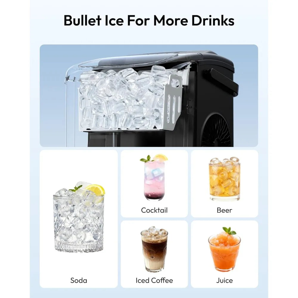 Countertop Ice Maker, 26.5lbs/Day, 9 Bullet Ice in 6 Mins, Auto-Cleaning, Portable with Handle, Black