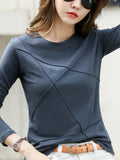 2026 Spring Long Sleeve Women O-Neck Bamboo Cotton T-Shirt Elegant Loose Ribbed Fashion Tee Shirt Ladies Simple Tops