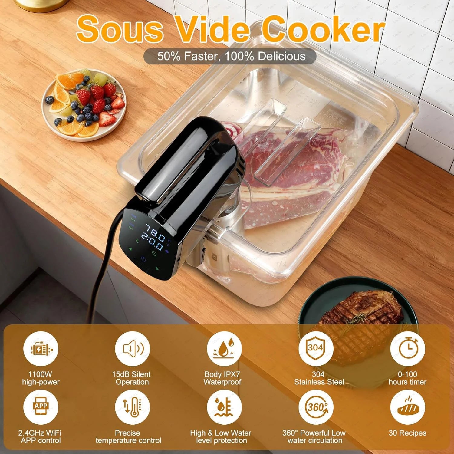 Gison 1800W NEW Sous Vide Cooker LCD Touch Immersion Circulator Accurate Cooking IPX7 with Fast heated Waterproof Vacuum Cooker 66