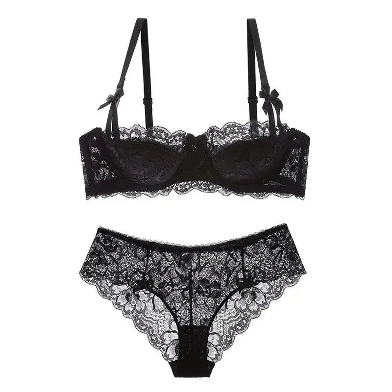 MOYISU Rabbit Ear AB Cup Pure Desire Girl Bra Set | Pull-up Bra with Bow | Breathable French lace Bra | Anti-slip Cup Date Night