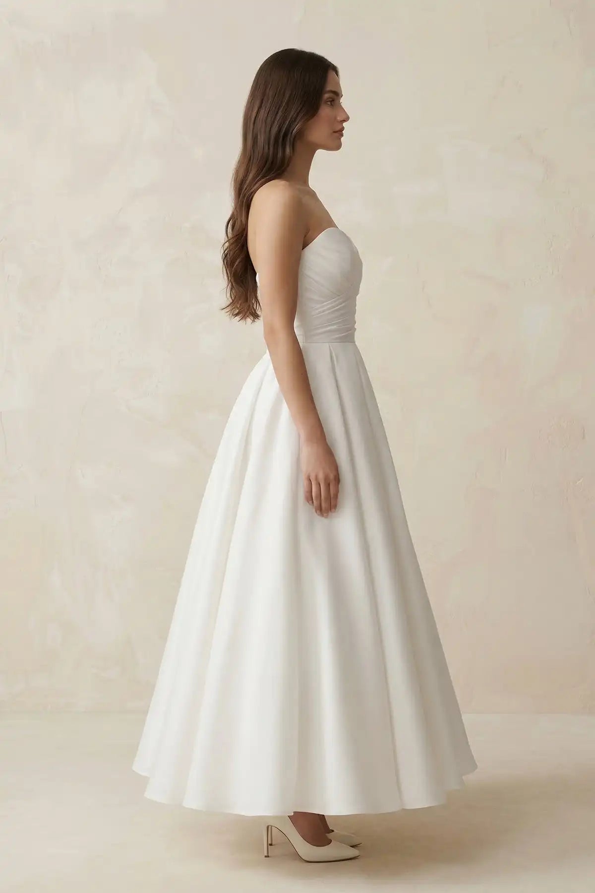 Elegant Women's Bridal Gowns Beach Garden Wedding Party Dress Sweetheart Chiffon A-Line Ruched Wedding Dress White Ankle Length