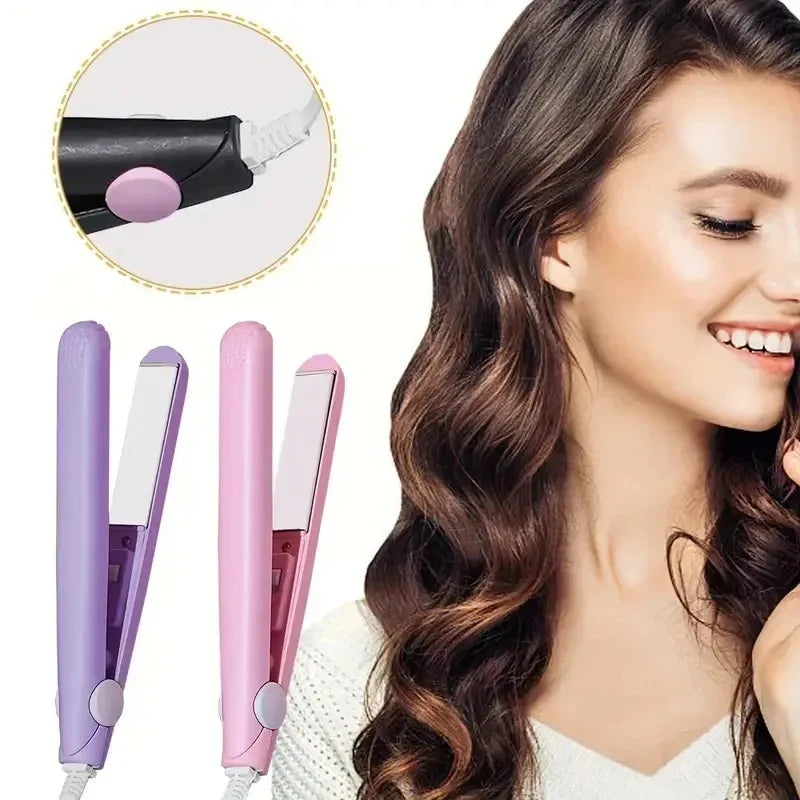 2-in-1 Mini Hair Straightener Curler,Fast Heating with CN Flat Plug for Bangs