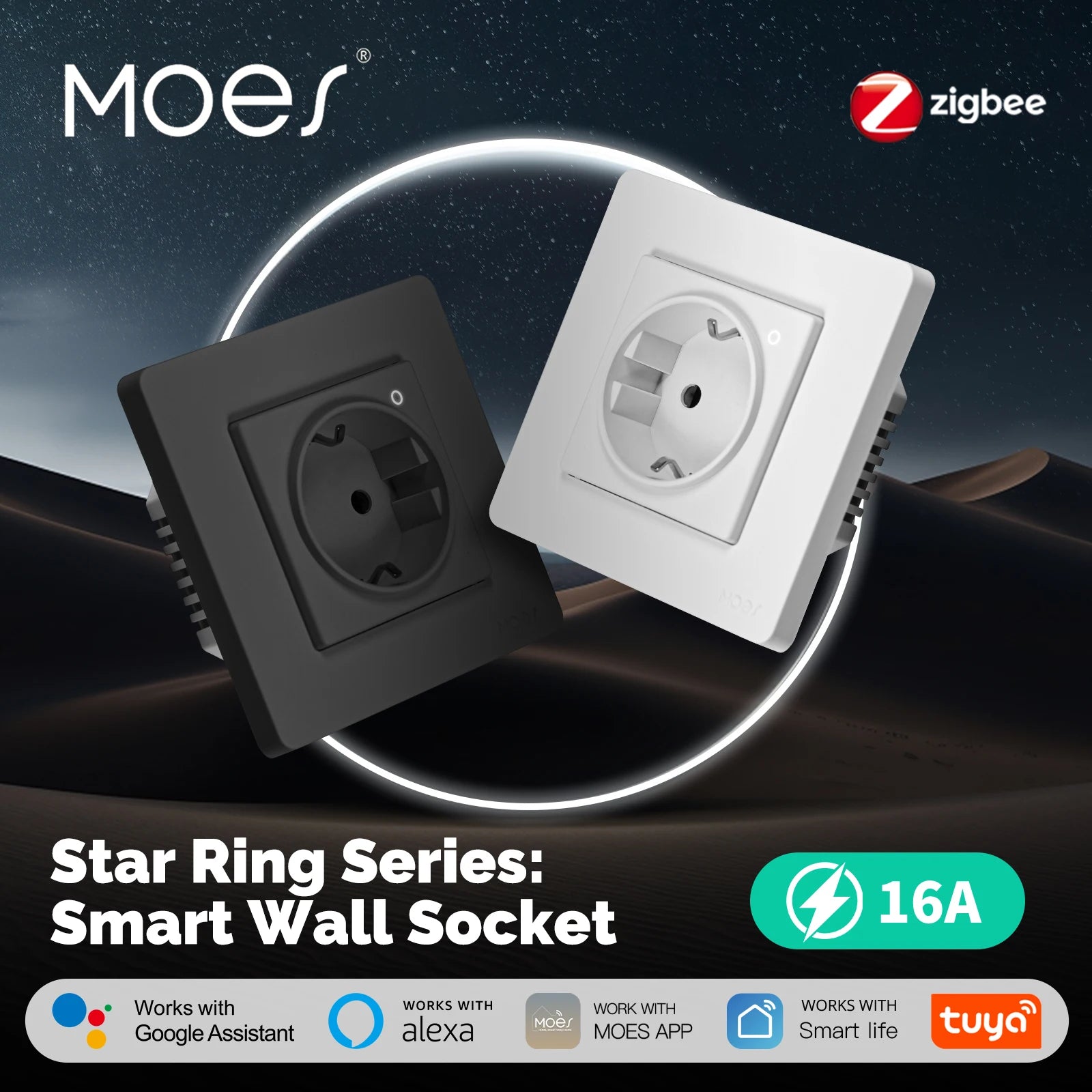 MOES Tuya ZigBee Smart Socket EU Wall Embedded Outlet Energy Monitor Indicator App Remote Control Voice Cotrol Alexa Google Home