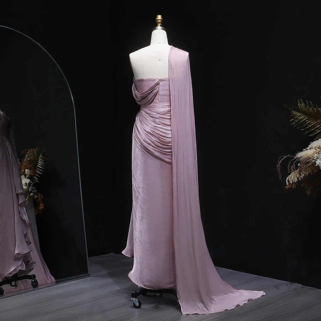 Sharon Said 2026 Women's Elegant Evening Dresses with Draped Cape Formal Birthday Gown Pink One Shoulder Arabic SF199 Customized