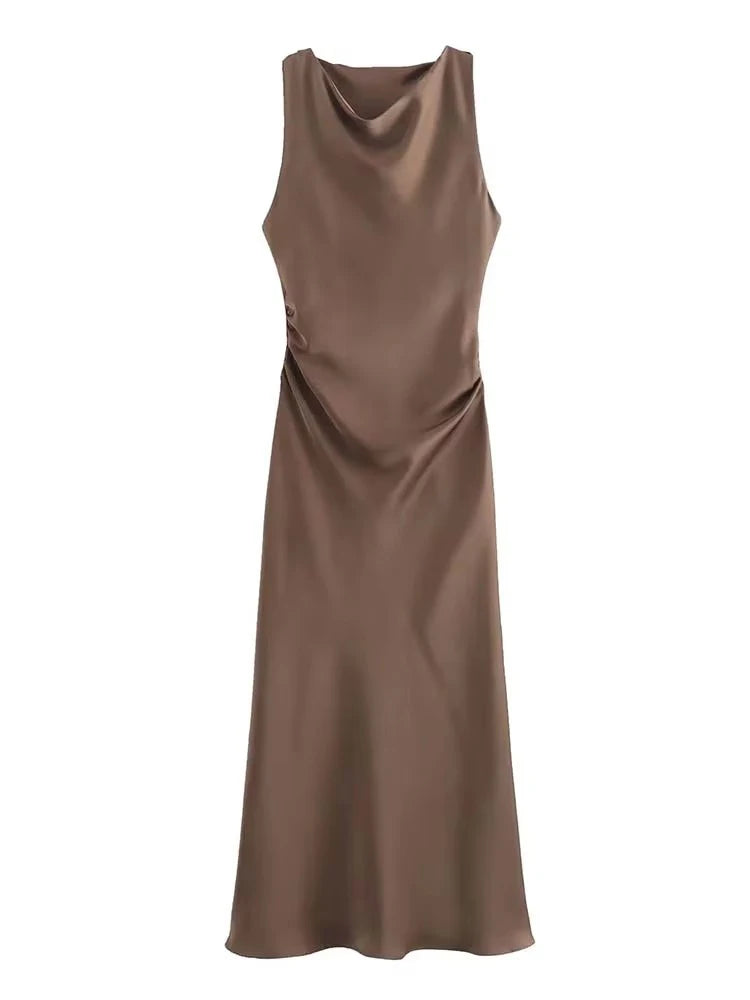 Satin Long Dresses for Women 2026 Summer Slip Midi Dress Woman Sexy Evening Party Dress Sleeveless Female Elegant Dresses