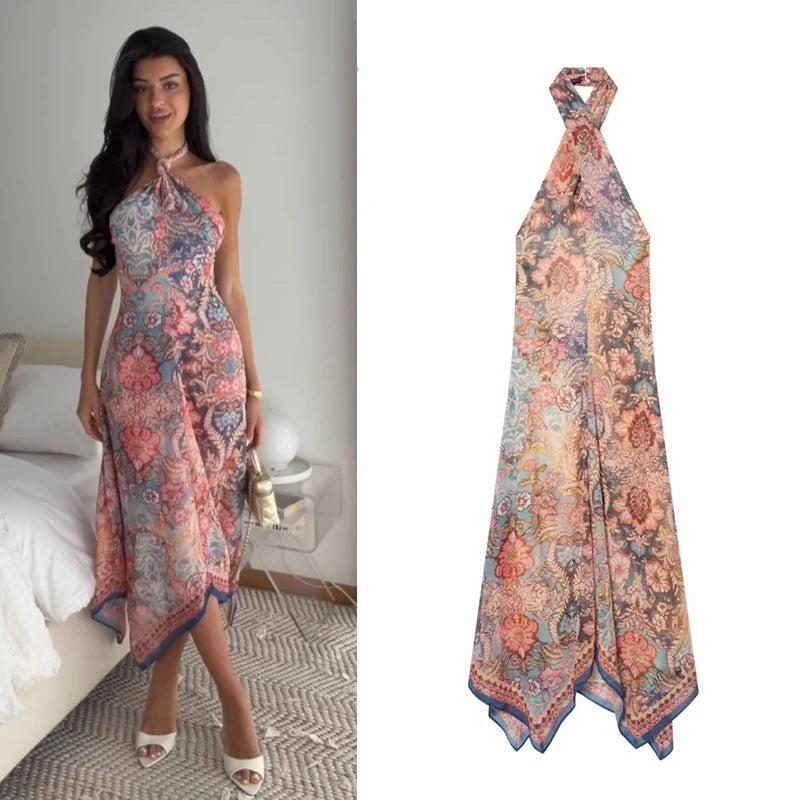 Women's Dress 2026 New Summer Chiffon Halter Dress Casual Chic Vacation Dress Personality Ladies Dress