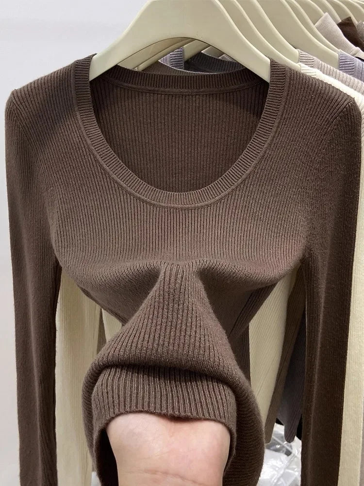Zjaiss Solid Color O-neck Knitted Pullovers 2026 Women's Autumn Winter New Slim Fit Sweater Soft Warm Simple Base Layer Top