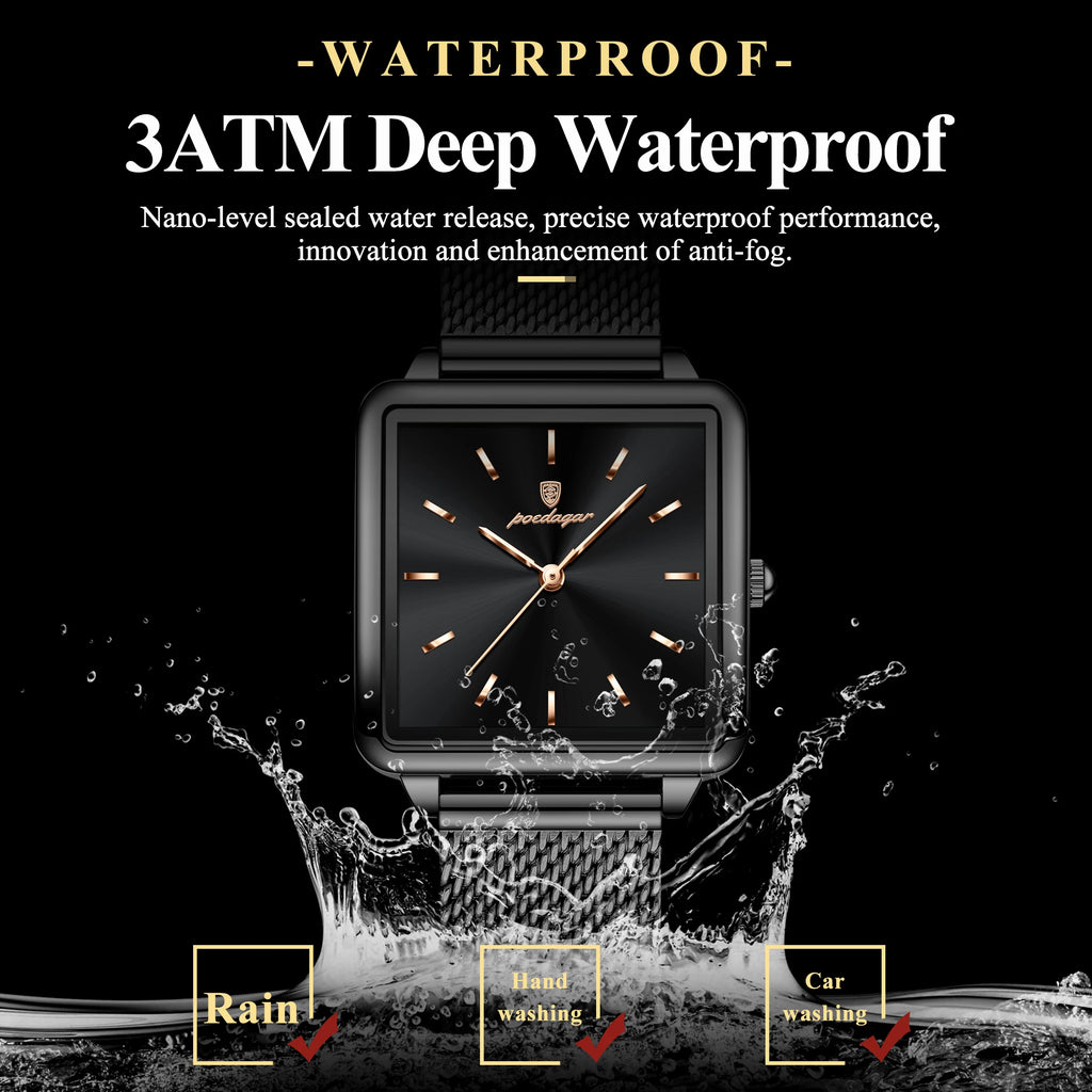 POEDAGAR Fashion Brand Ladies Wristwatch Waterproof Mesh Stainless Steel Woman Watch Elegant Square Quartz Women's Watches Reloj