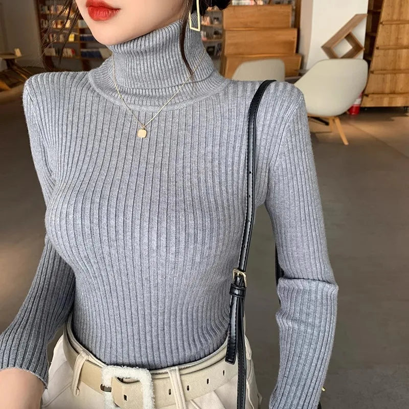 2026 Casual Slim Knitted Pullover Autumn Winter Thick Turtleneck Sweater Base Sweater Korean Style Simple Base Layer Warm Tops