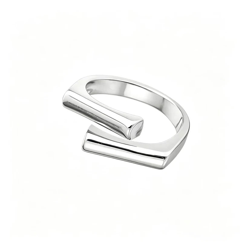 Silver Color Double Layer Geometric Ring Female Charm Fashion Simple Opening Light Luxury Handmade Jewelry Gift