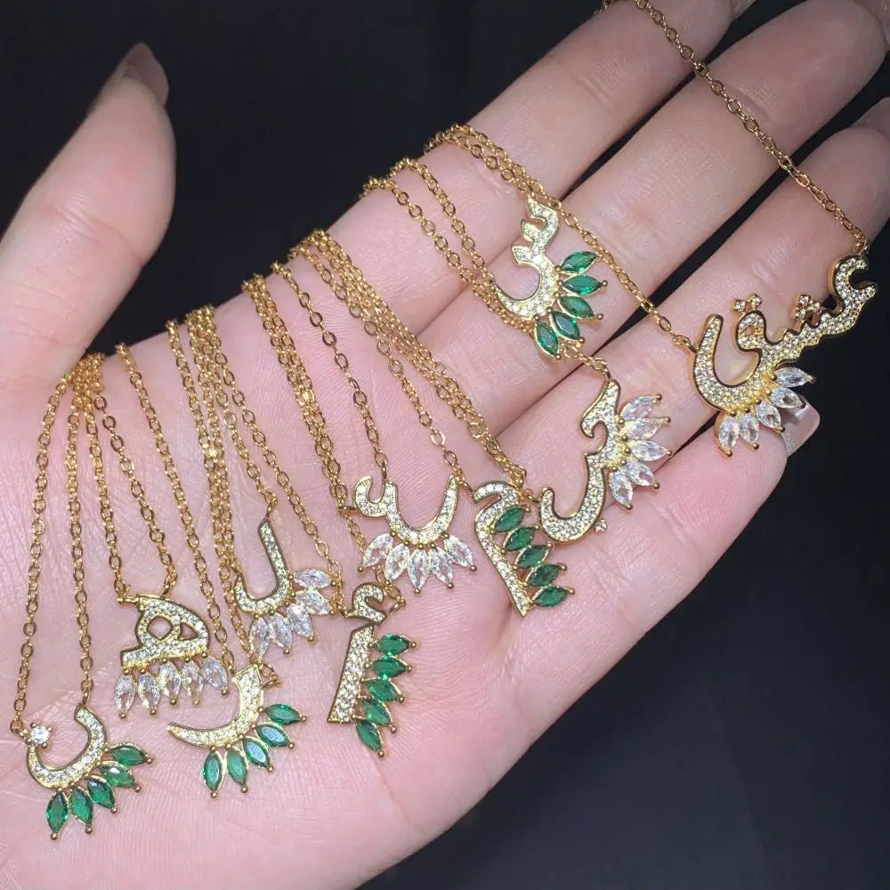 2024 New Wholesale High Quality Fashion Women Jewelry Gold Plated Colorful Arabic Letter Pendant Necklace