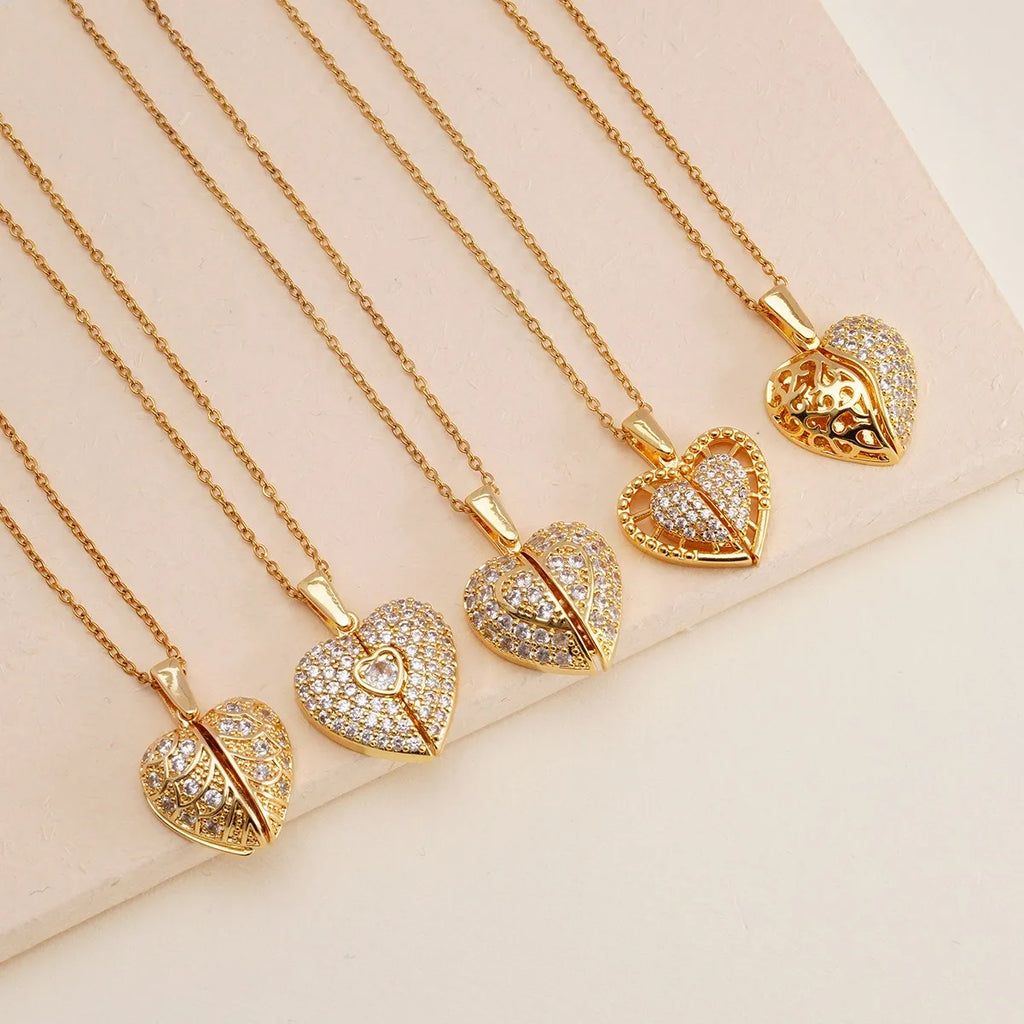 18k Gold Plated Coppe Heart Angel Wings Openable Pendant Necklace Cute Party Jewelry Valentine's Day Gift for Women Girls Mum