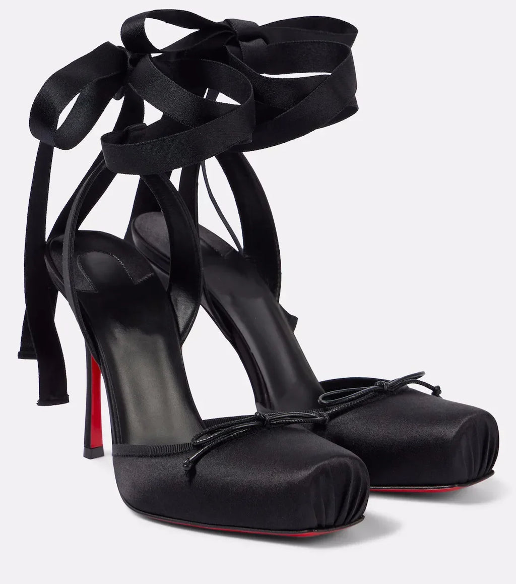 Ladies' New Summer Square Satin High-heeled Sandals with Ankle Straps, Fashionable Party and Banquet Ballet High-heeled Shoes