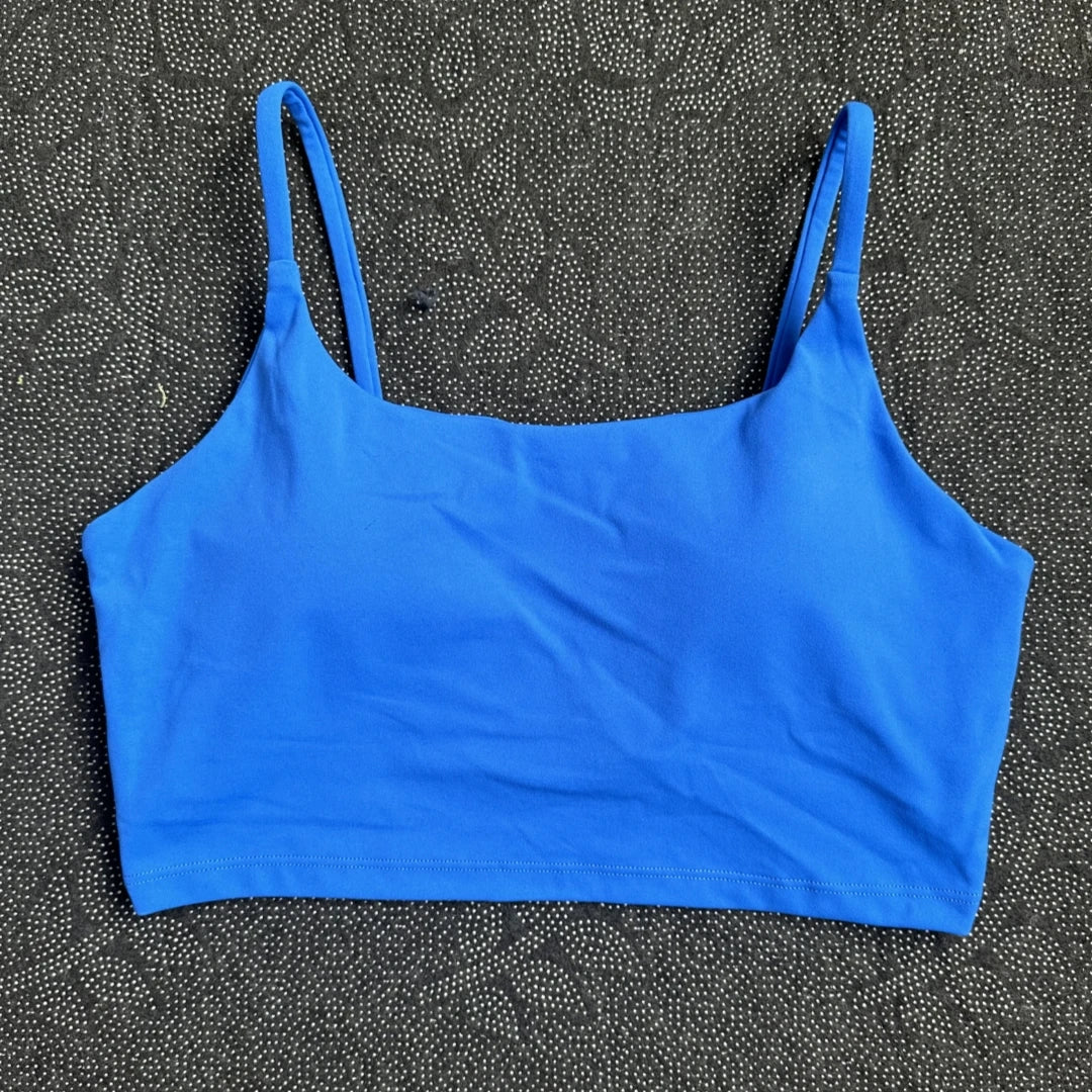 Solid Color Tight Fitness Women Sport Bra Spaghetti Strap Gym Yoga Bra Athletic Underwear Soft Top Workout Train With Chest Pad