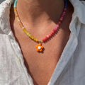 Rainbow Flower Beaded Pendant Necklace - view 6