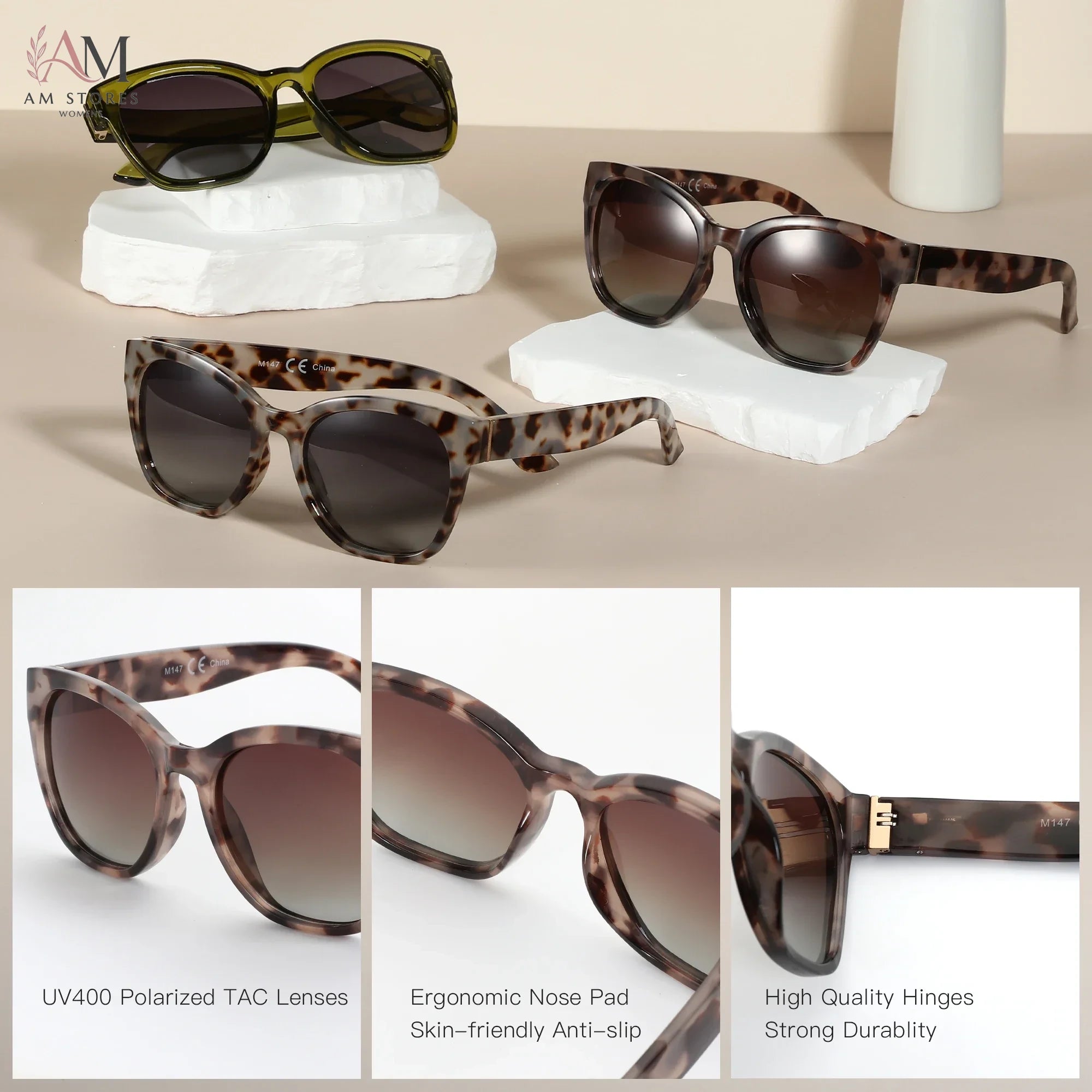 ZENOTTIC Women's Vintage Cat-Eye Oversized Polarized Sunglasses UV400 - view 3