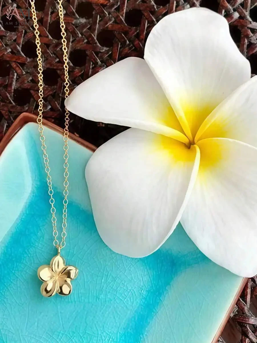 Bohemian Plumeria Flower Pendant Necklace - view 2