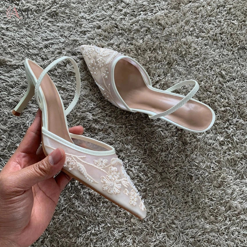 Women's Embroidered Mesh Pointed-Toe Slingback Heels - view 4