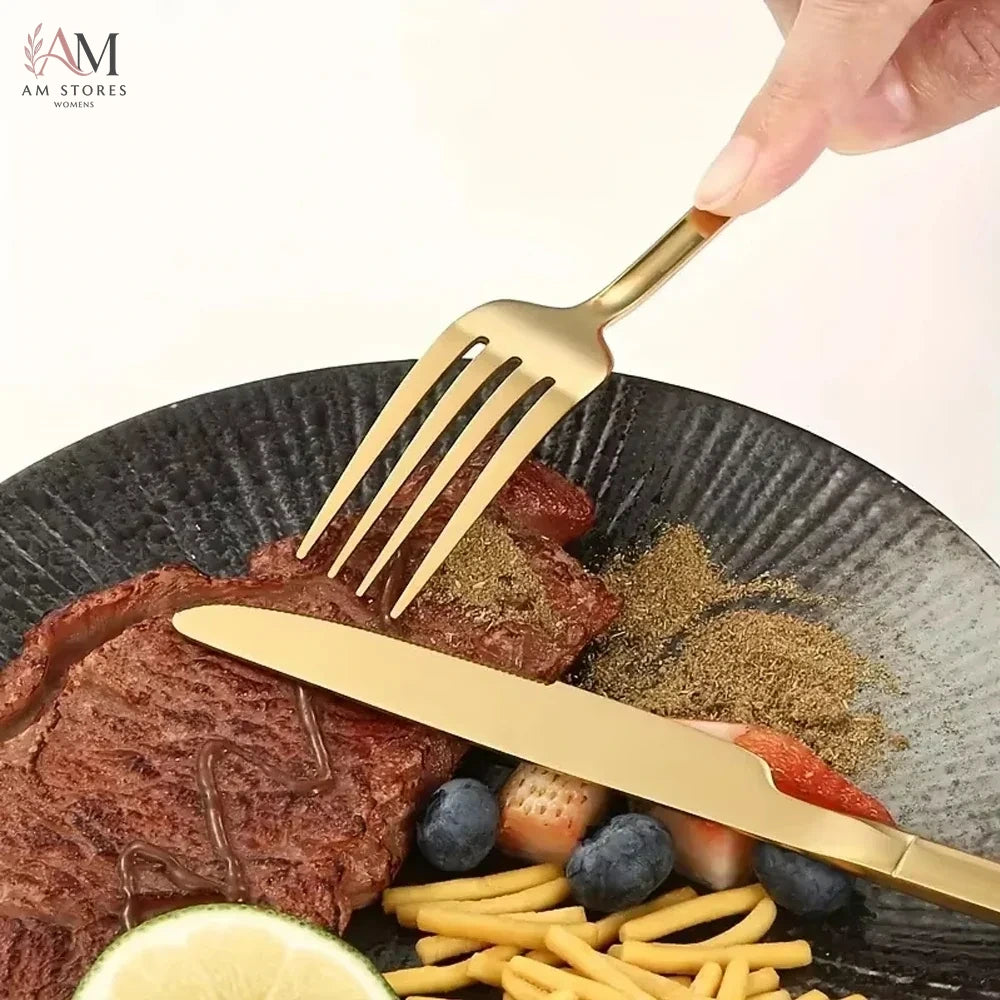 30-Piece Stainless Steel Gold Flatware Set - view 4