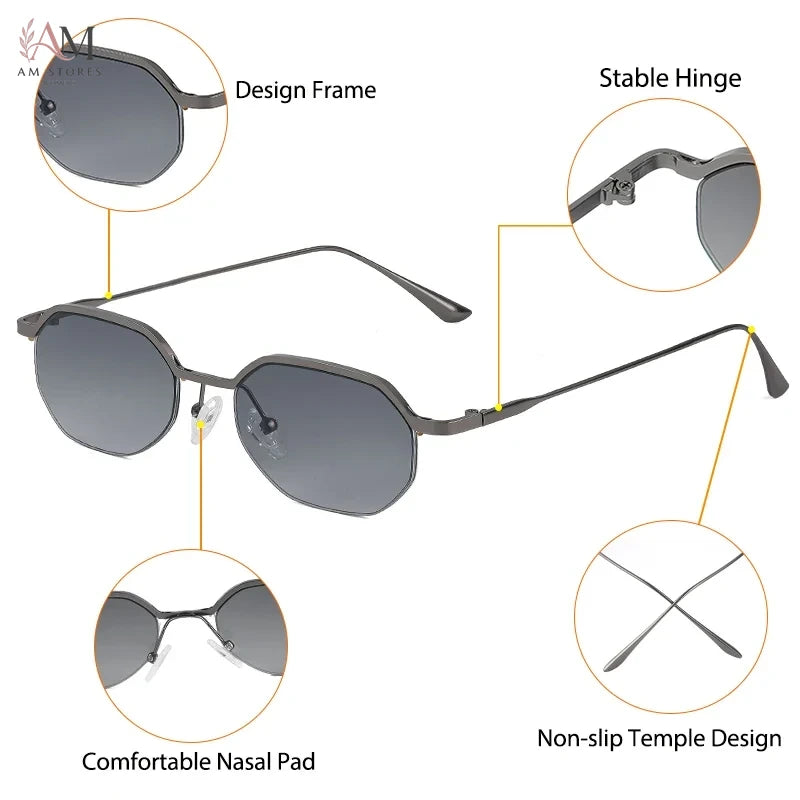 Caterside Unisex Vintage Polygon Small-Frame Sunglasses - view 5