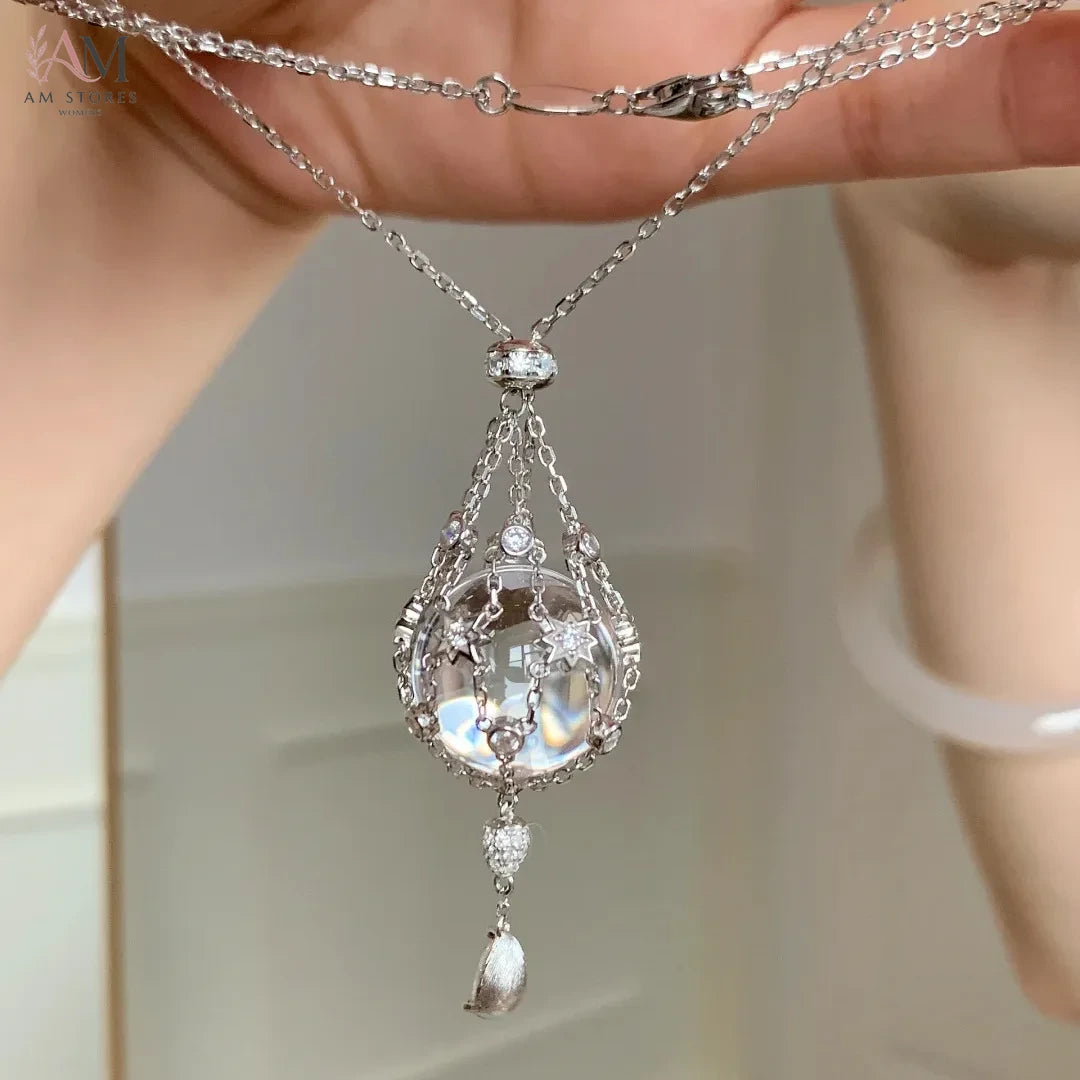White Crystal Starry Mesh Pendant Necklace - view 1