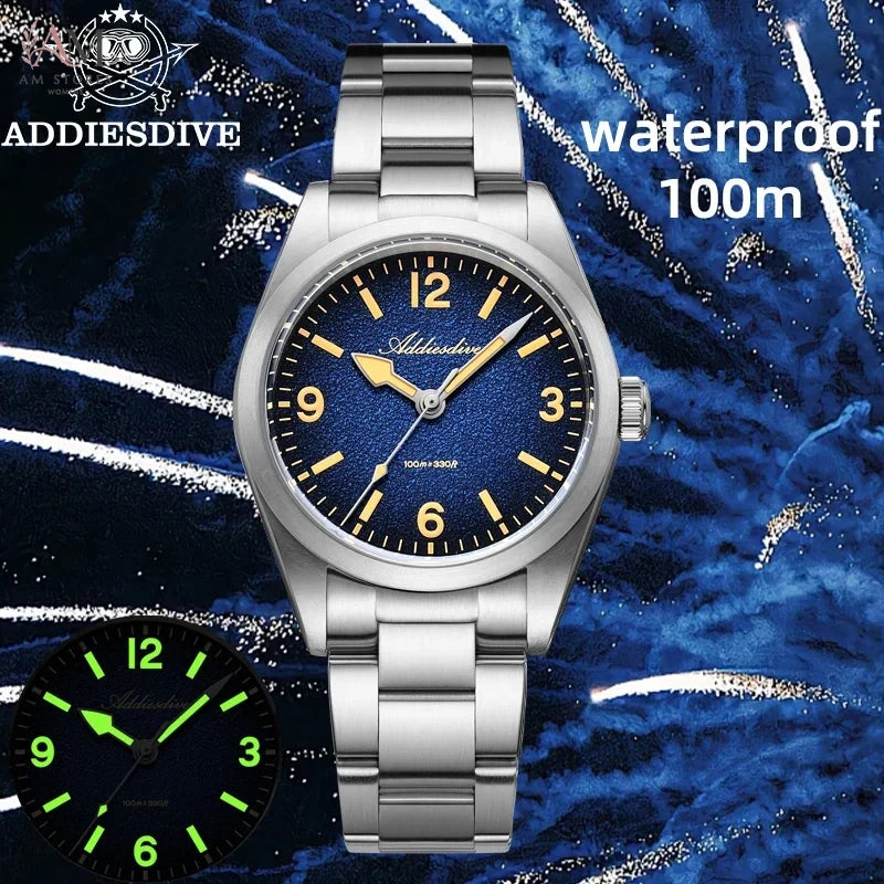 ADDIESDIVE Luxury Stainless Steel Women's Watch 36mm Sapphire Crystal C3 Retro Night Light Lady Quartz Watch 100m Waterproof New