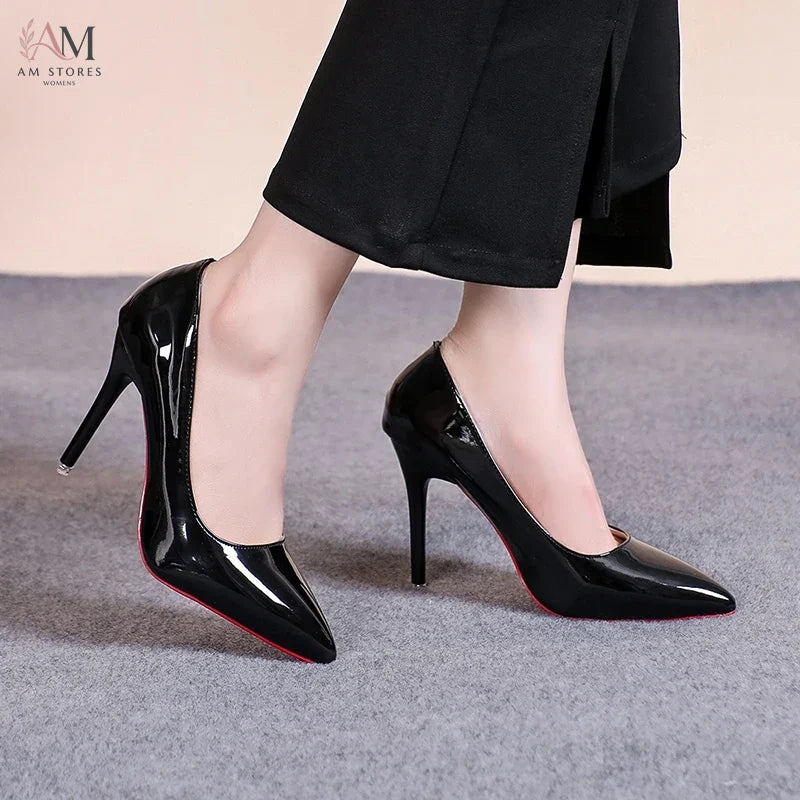 Women's Patent Leather Pointed-Toe Red-Sole Stiletto Pumps - view 6