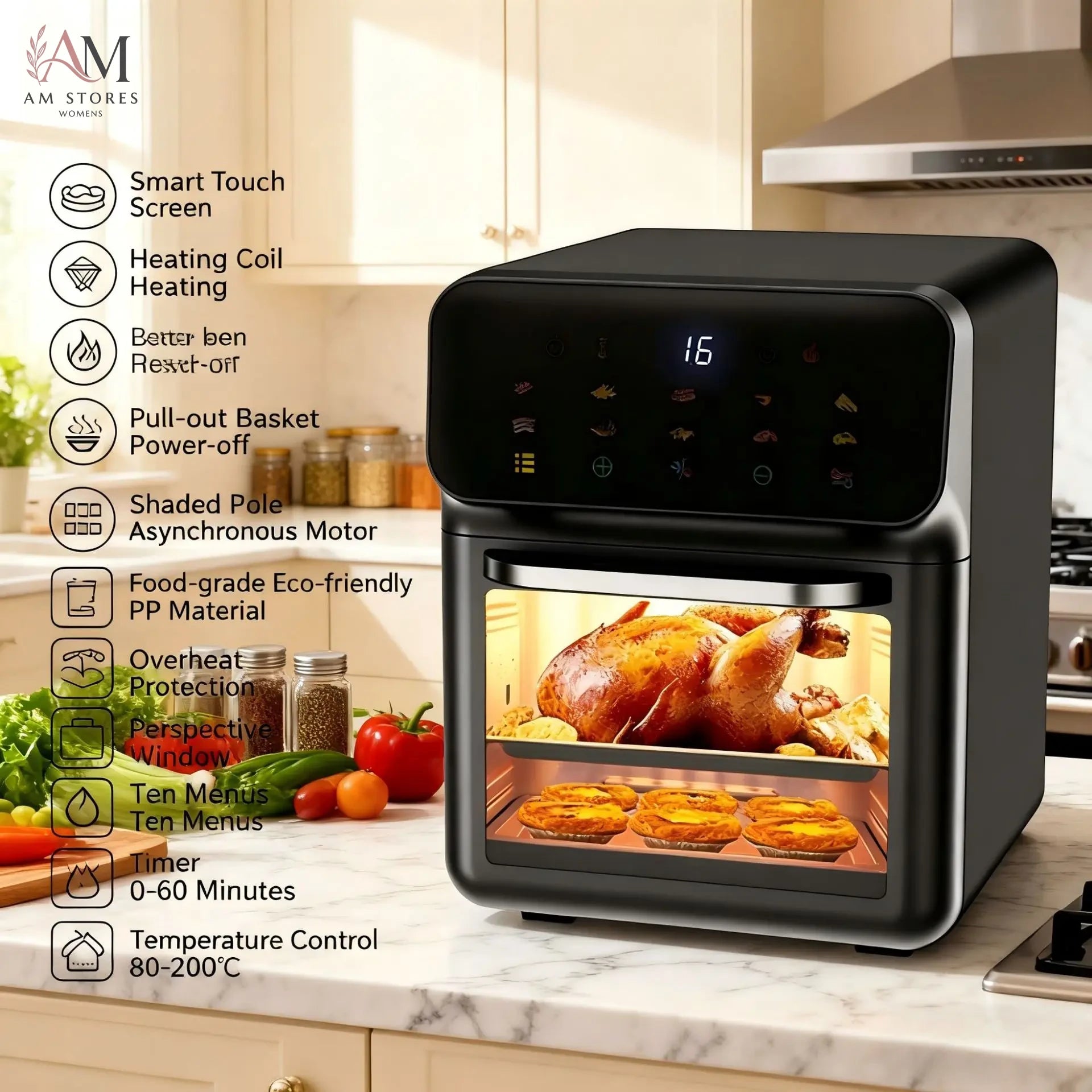 Air fry household multifunctional large-capacity electric oven touch-screen visual electric fryer