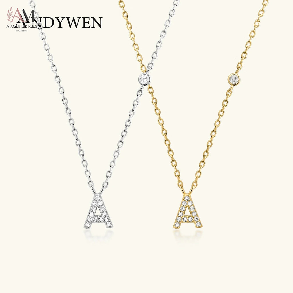ANDYWEN 925 Sterling Silver Gold Small 26 Letters A- Z Zircon CZ Pendant Monogram Necklace Me 2020 Initial Alphabet M A Jewelry