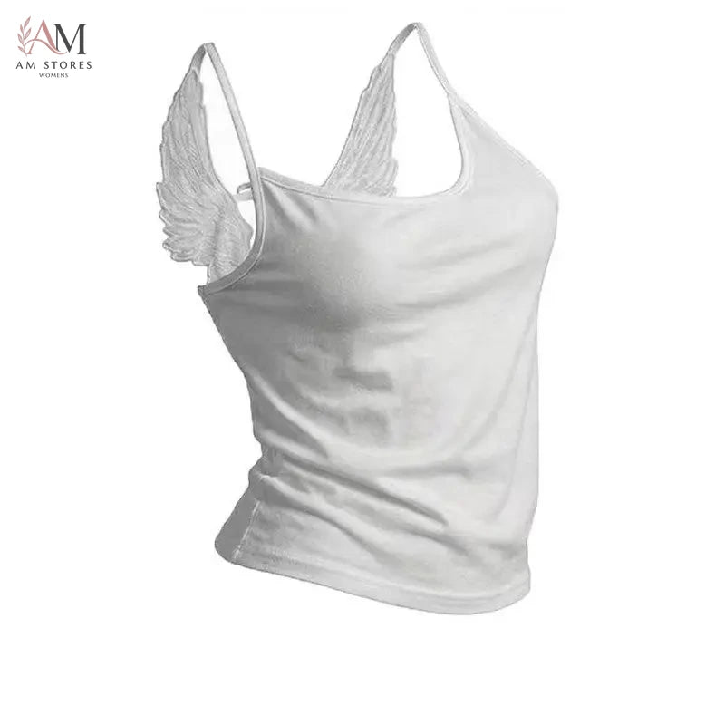 Angel Wings Vest 3D Embossed Wings Embroidery Spaghetti Strap Vest Y2K Women Gothic Fashion Summer Sexy Slim Backless Short Top