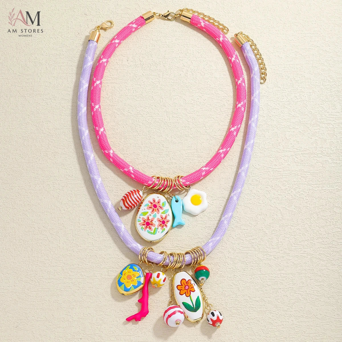 ZAA 2-Piece Ceramic Flower Cord Necklace Set - view 7