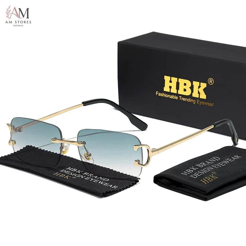 HBK Unisex Vintage Rimless Rectangle Sunglasses UV400 - view 18