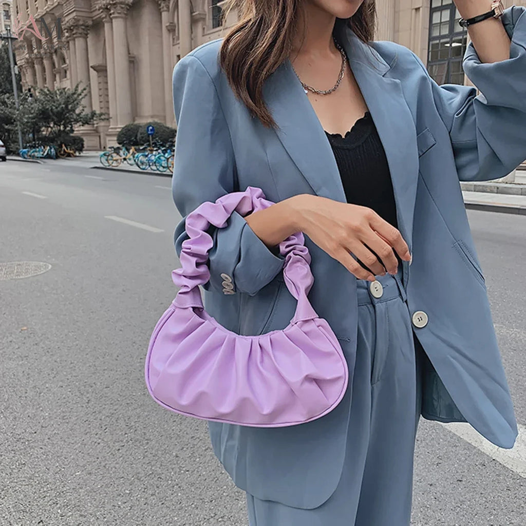Women's Pleated PU Leather Cloud Shoulder Bag - view 3