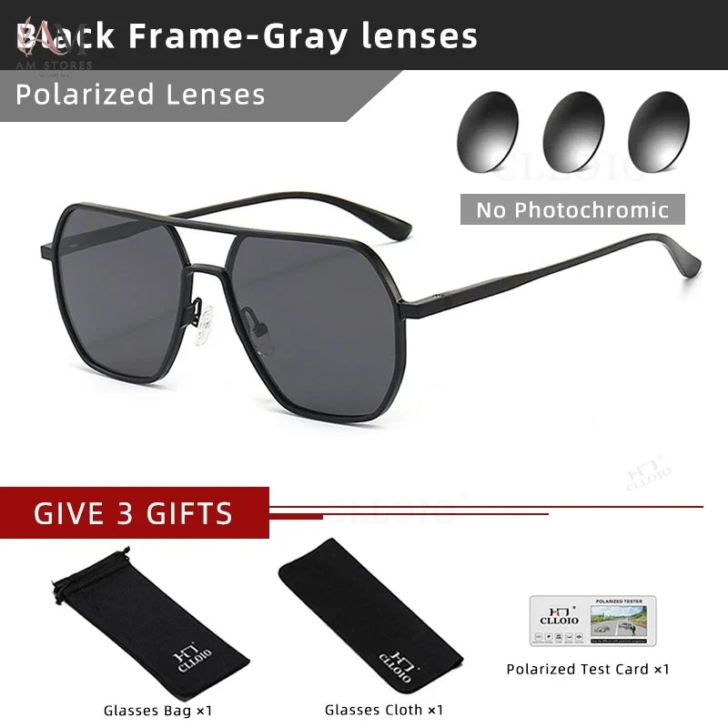 CLLOIO Unisex Square Polarized Photochromic Aluminum Sunglasses UV400 - view 11