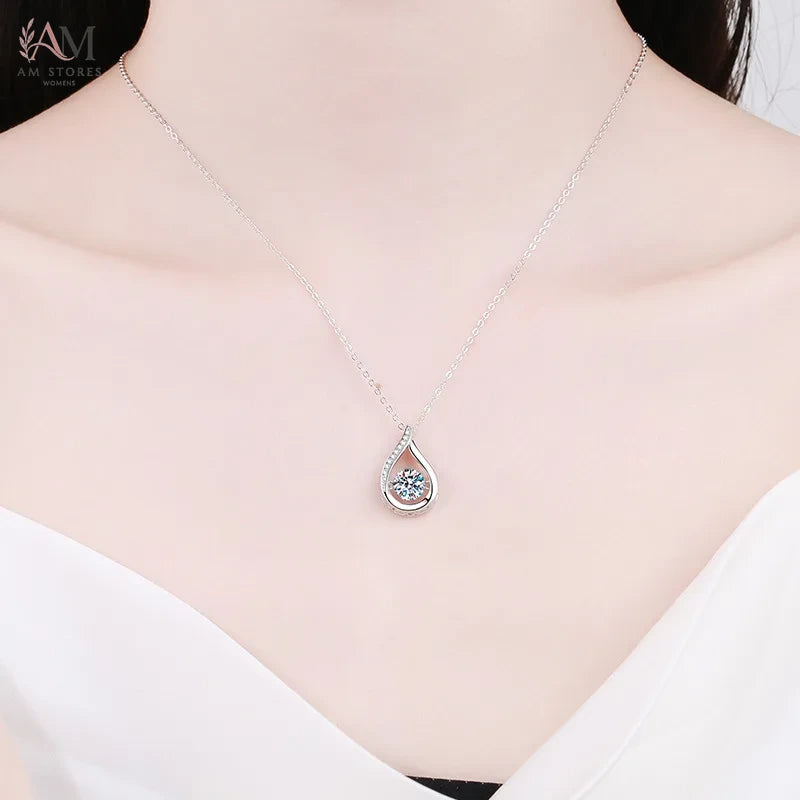 GRA 1ct Moissanite Pendant Necklace in 925 Silver - view 2