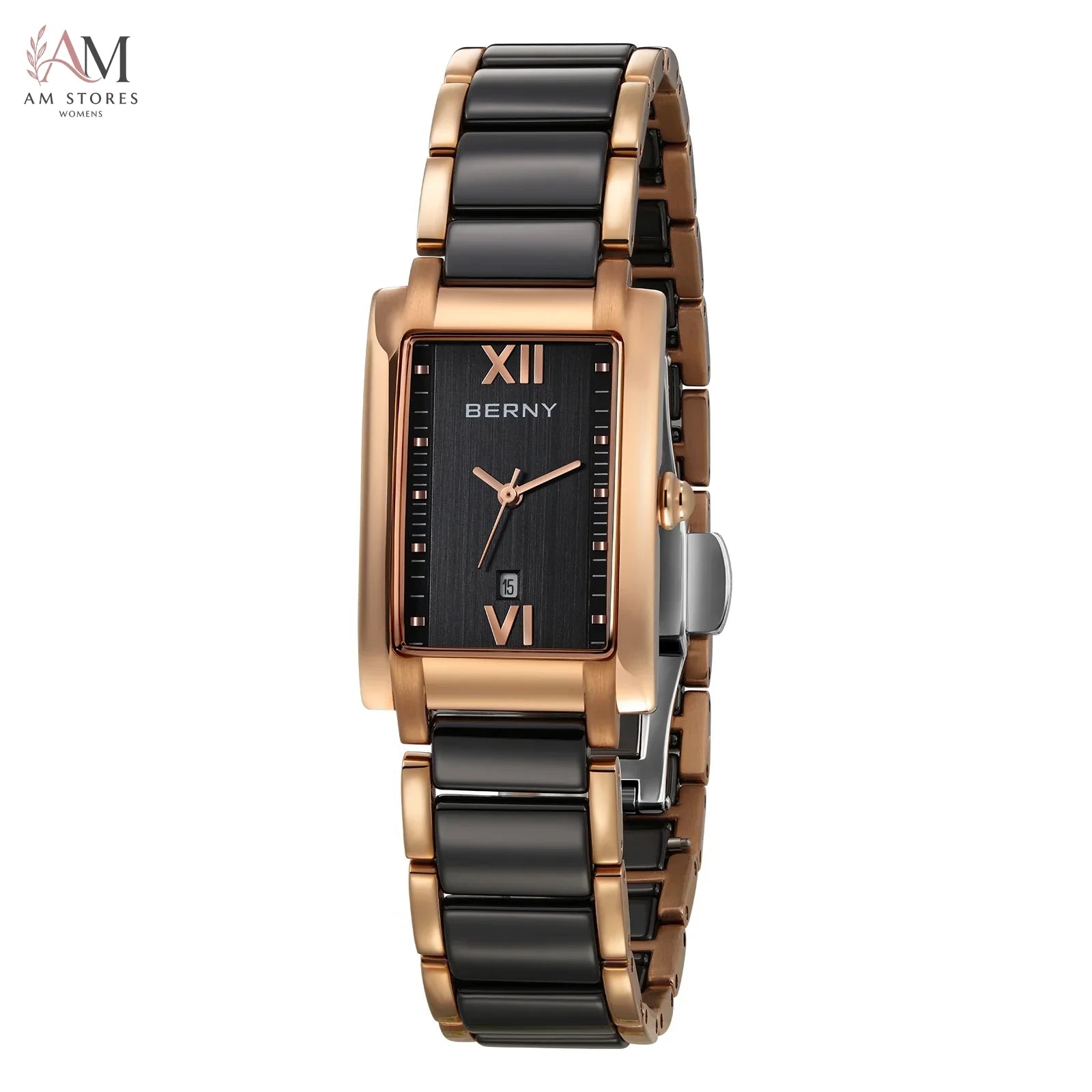 BERNY Women Watch Classic Rectangle Ceramics Calendar Luxury Ladies Quartz Watches Elegant Casual Waterproof Women's Wristwatch