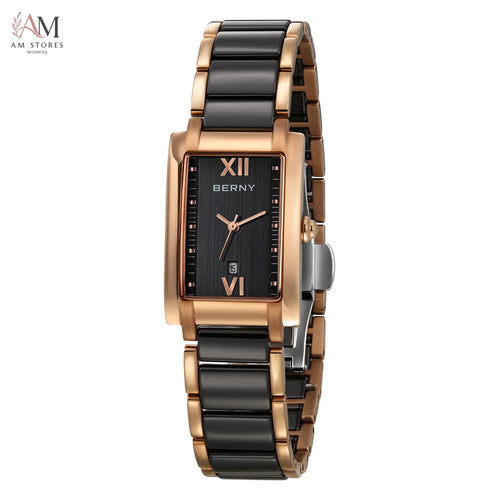 BERNY Women Watch Classic Rectangle Ceramics Calendar Luxury Ladies Quartz Watches Elegant Casual Waterproof Women's Wristwatch