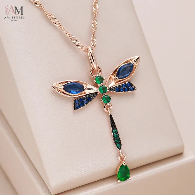 Kinel Blue Zircon Dragonfly Pendant Necklace - view 1