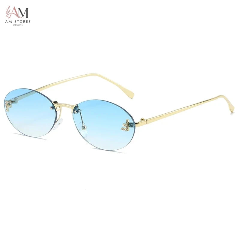 Diamond Women's Rimless Oval Metal Sunglasses - view 6