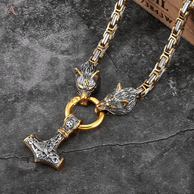 Stainless Steel Wolf Celtic Men's Pendant Necklace - view 2