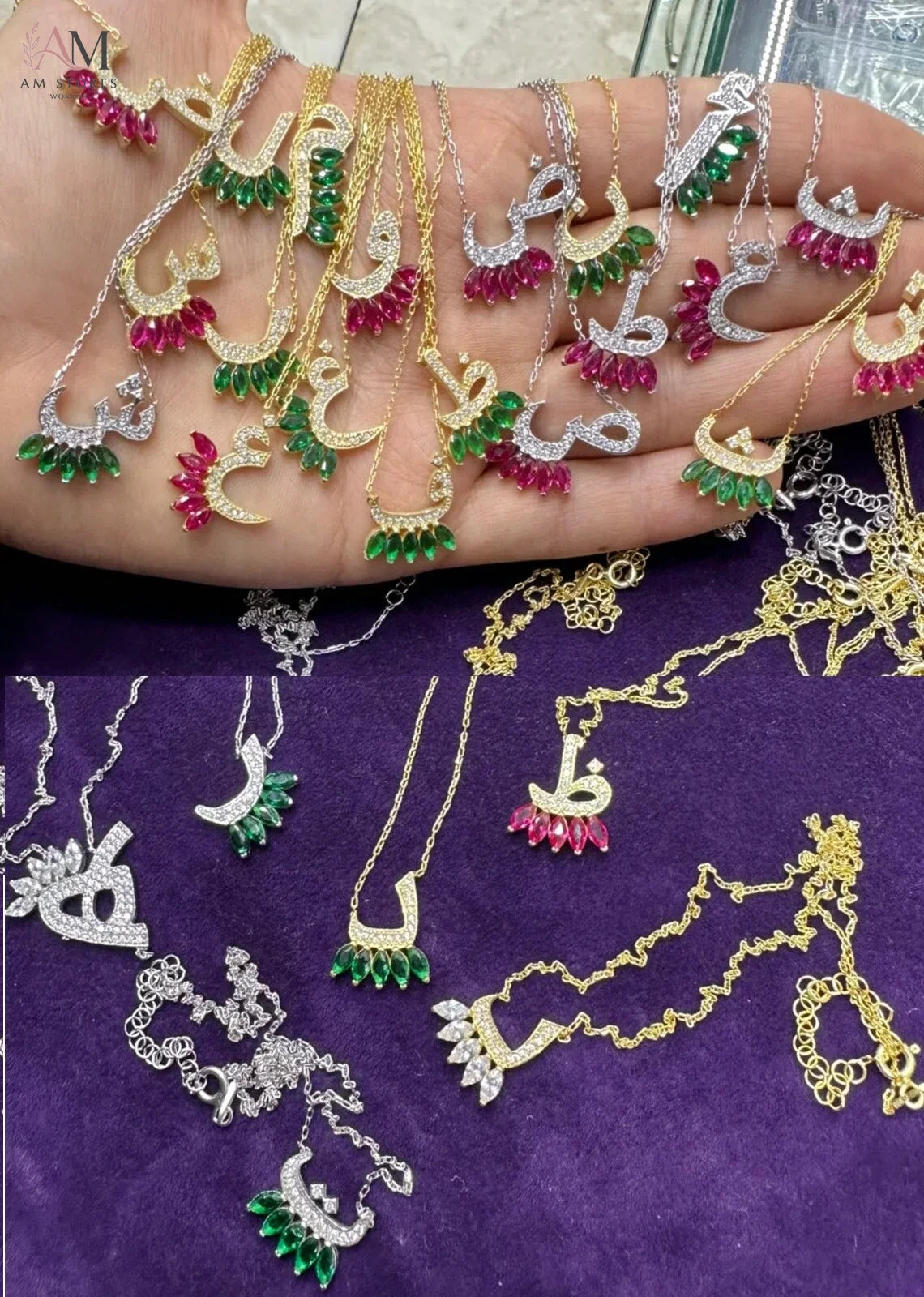 Gold-Plated Colorful Arabic Letter Pendant Necklace - view 6
