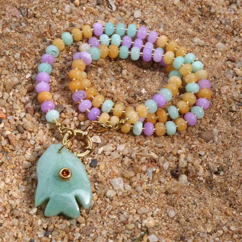 Bohemian Natural Stone Fish Pendant Beaded Necklace - view 10